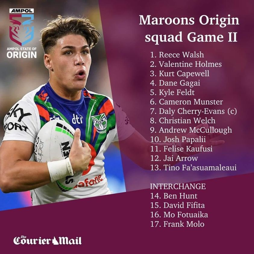 Queensland Maroons name team for Game II - One Papua New Guinea